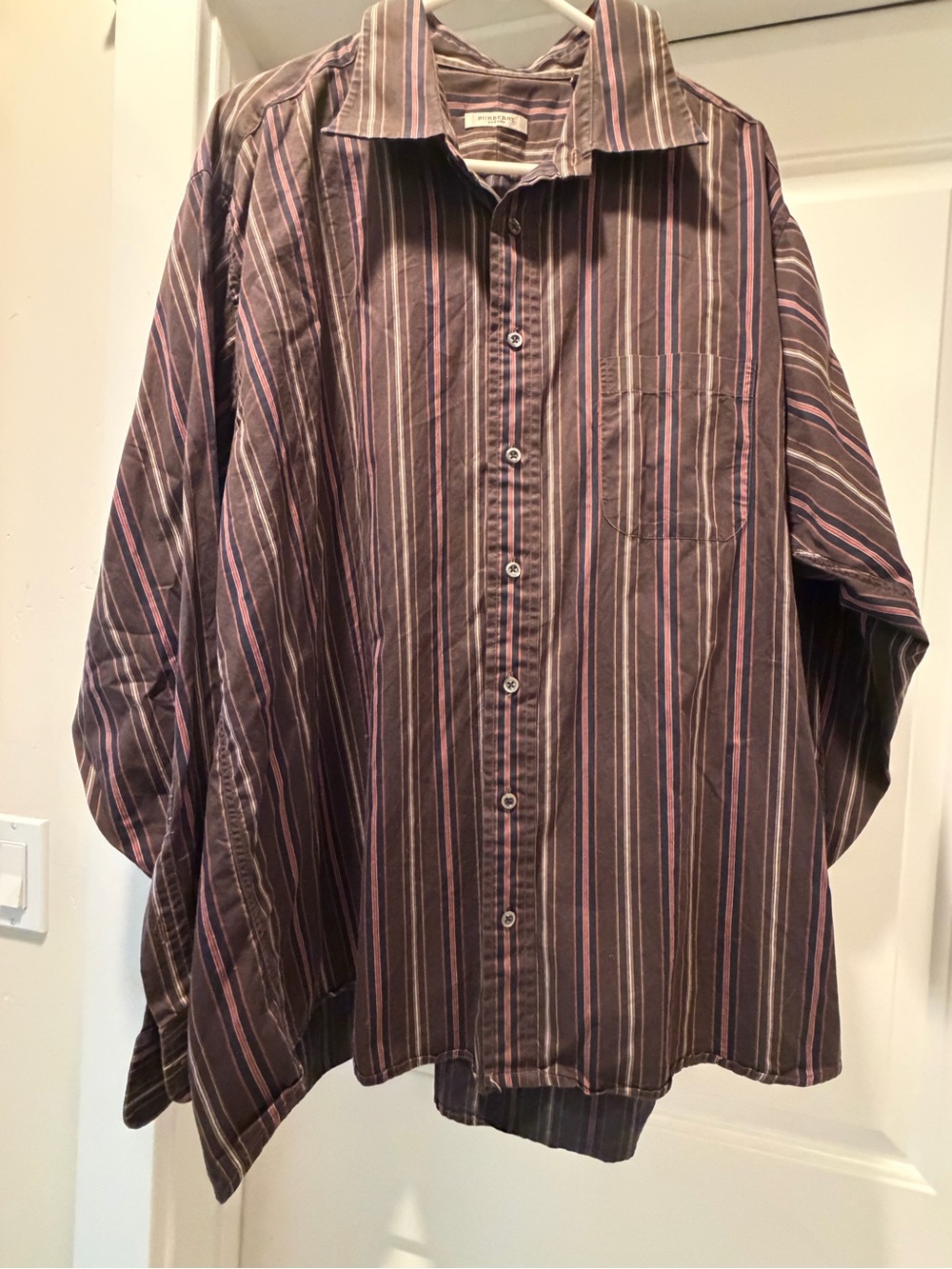 Burberry Men's Brown and Purple Striped Button-Down Shirt